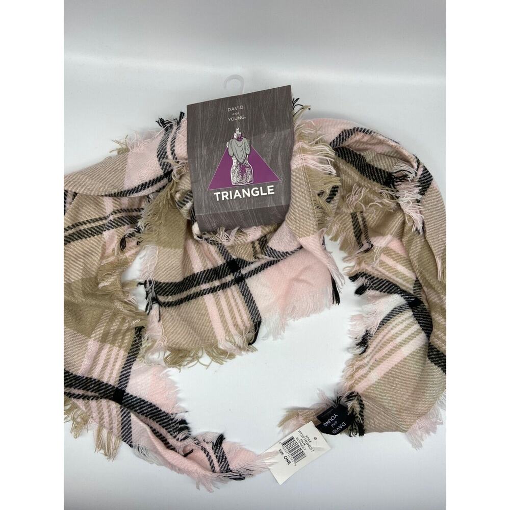 NWT David And Young Triangle Scarf Pink Black Plaid Multiple Style Fashion Shawl